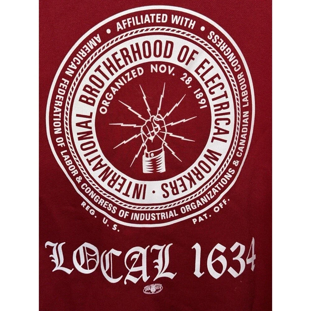 VTG IBEW International Brotherhood Electrical Workers Red Hoodie Local 1634 2XL